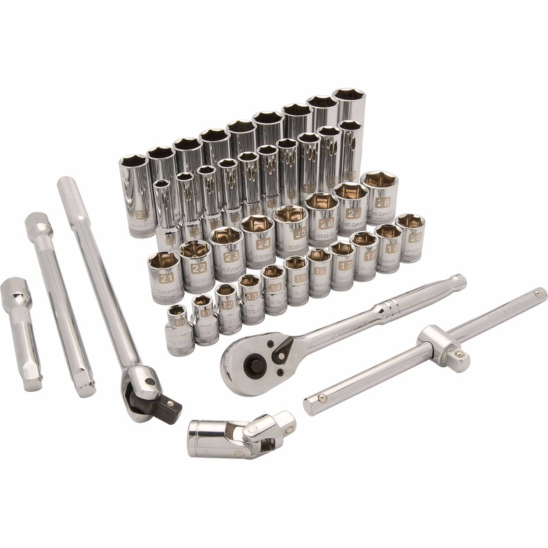 1/2" Drive 43pc 6-Point Standard/Deep Metric Socket Set, 10mm - 28mm